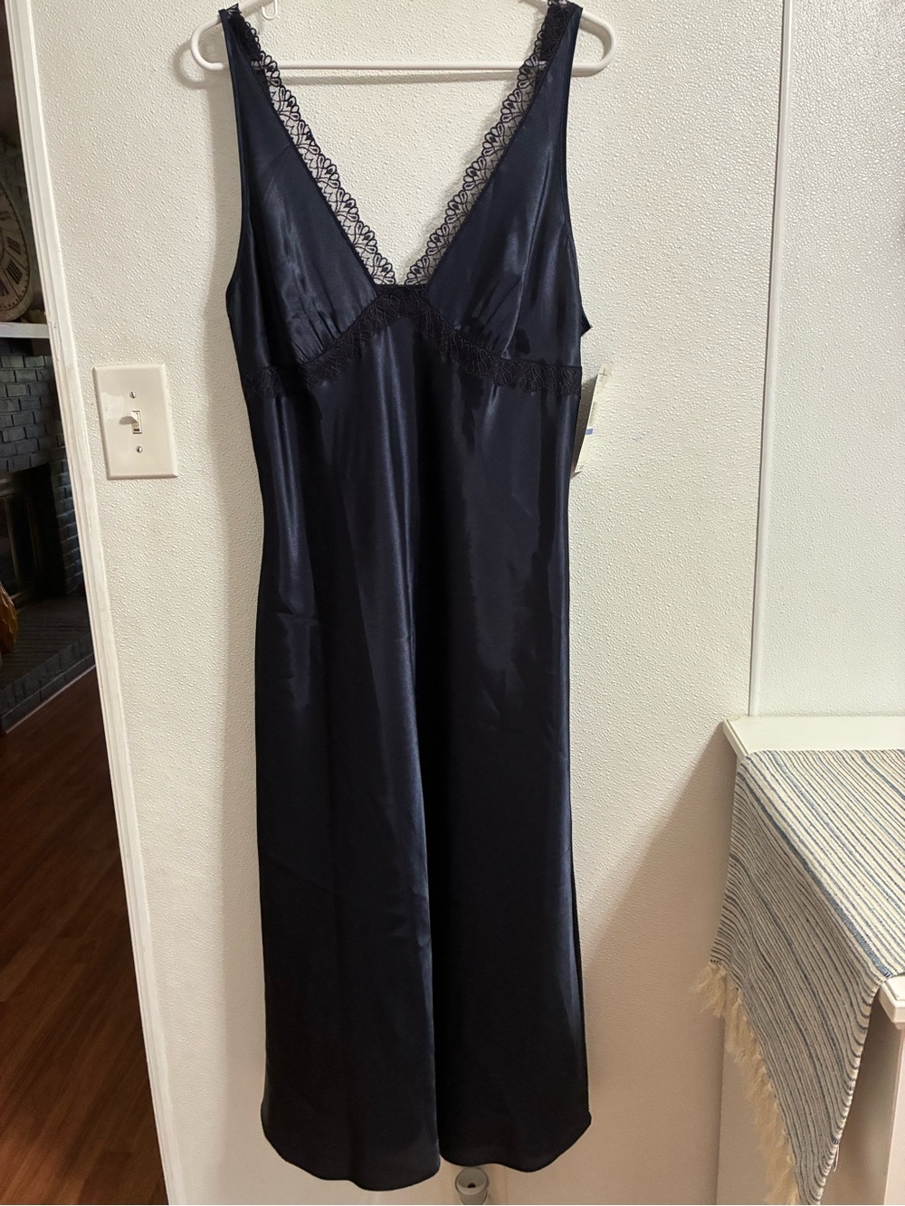 Jones New York  Navy Lace-Trim Satin  Slip Dress -NWT XL
